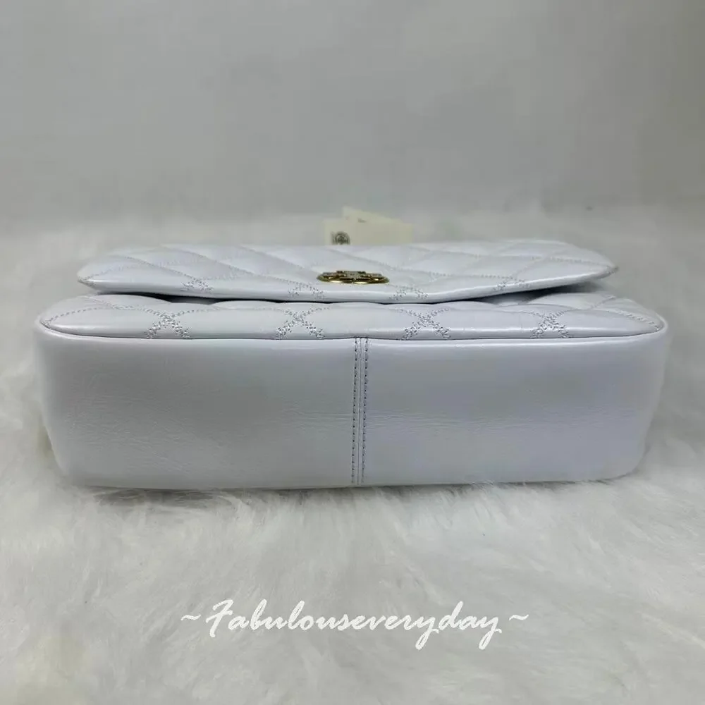 Tory Burch Willa Glazed Quilted Shoulder Bag Leather/White Chain Strap 156132
